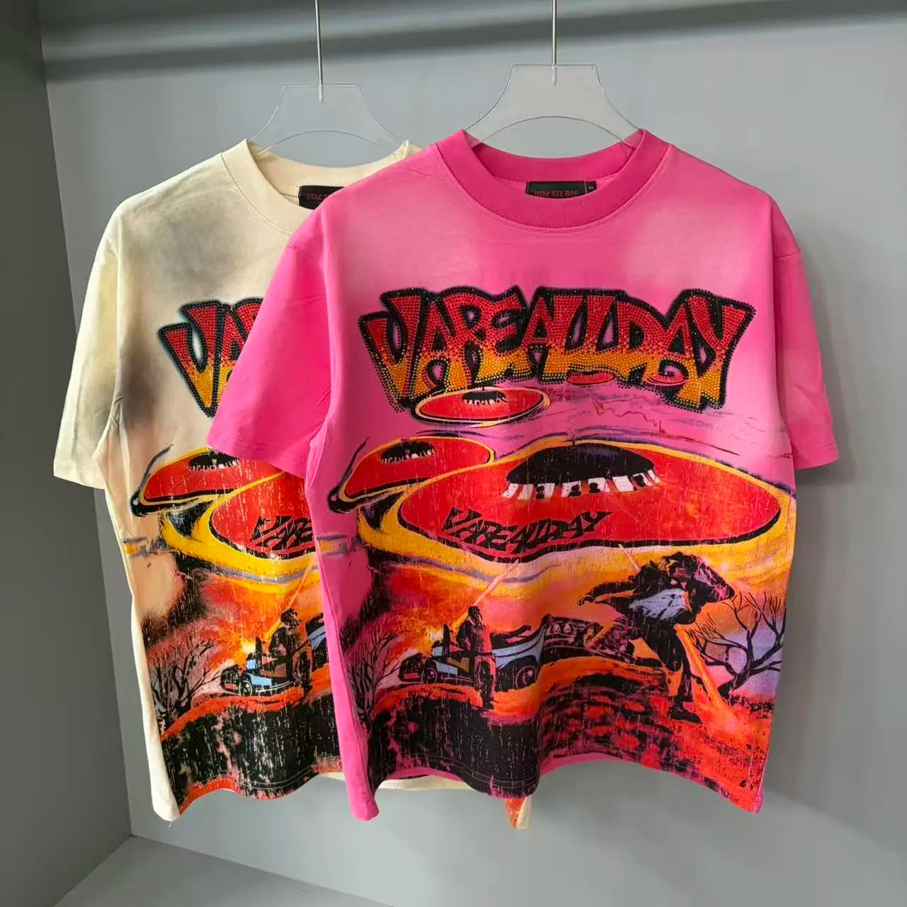 2026 New Fashion Streetwear Shinning Diamond Baggy Tshirts for Men and Women Short Sleeve Rhinestone Cotton Top Tees Oversized