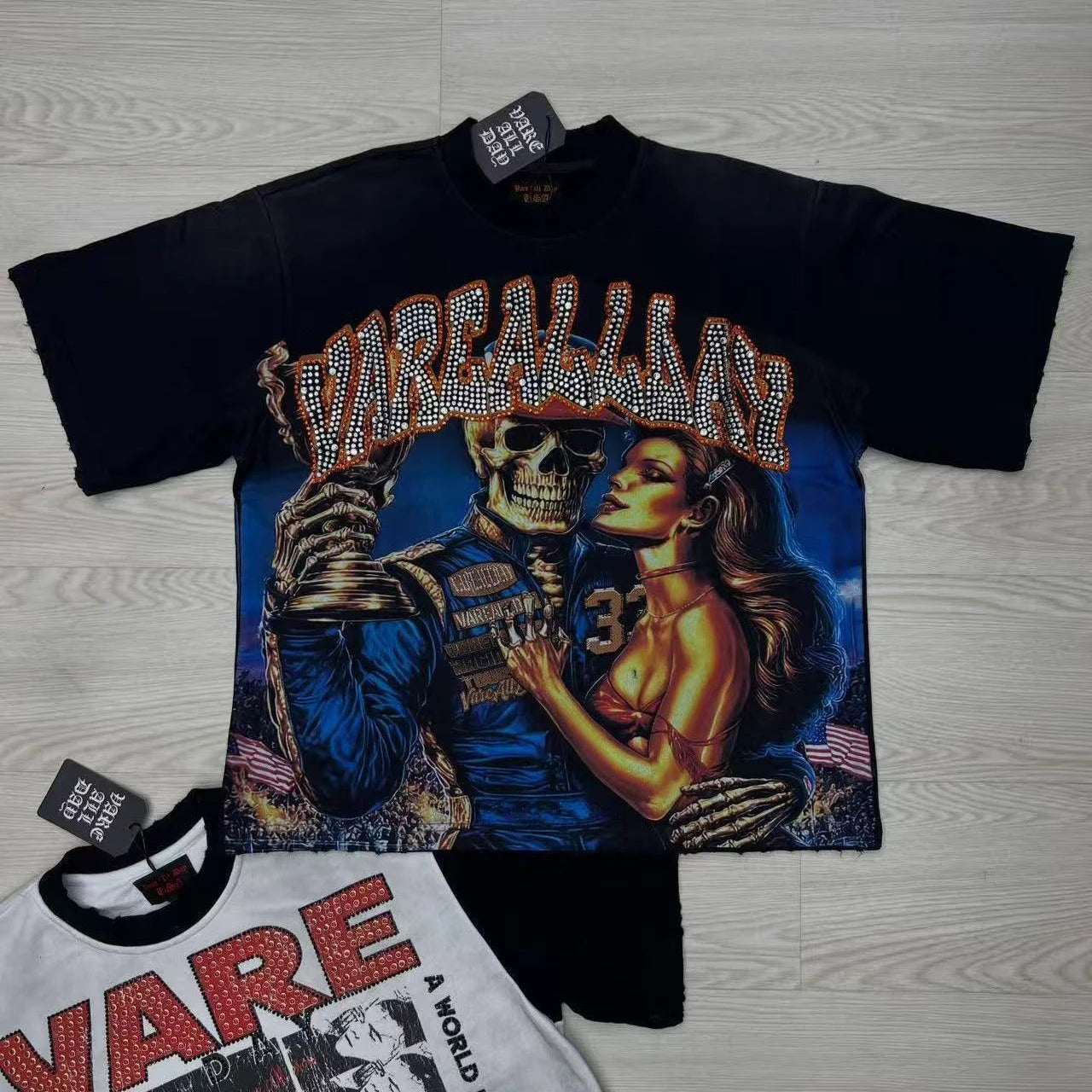 2026 New Fashion Streetwear Shinning Diamond Baggy Tshirts for Men and Women Short Sleeve Rhinestone Cotton Top Tees Oversized