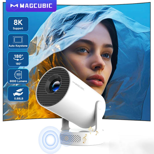 Magcubic 8K HY300 Pro + Projector Built in 5W Speaker 1280*720P Android 14 8000 Lumens Wifi6 BT5.4 Outdoor Portable Projector